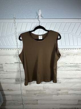 Alison Daley Brown Ribbed Velvet Trim Sleeveless Tank Top 2X